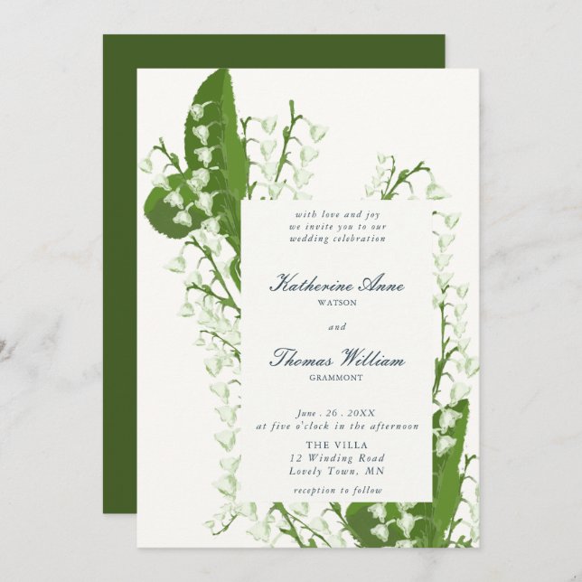 Elegant Script Floral Lily Valley Spring Wedding Invitation (Front/Back)