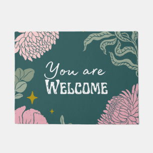 Elegant script floral Turquoise New home owners Doormat
