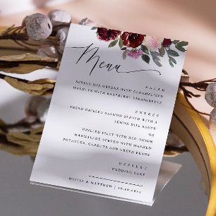 Elegant Script Floral Wedding   Watercolor Roses Menu