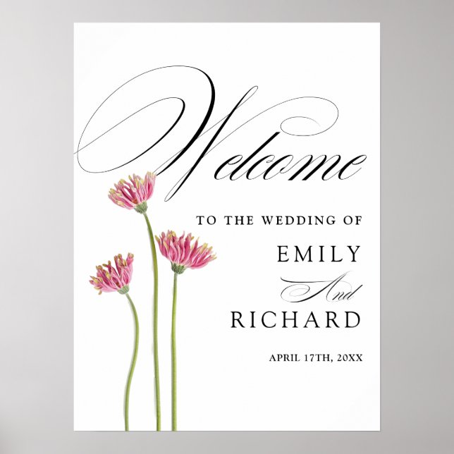 Elegant Script Floral Wedding Welcome Sign (Front)