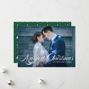 Elegant Script Flourish Married Christmas Holiday Card