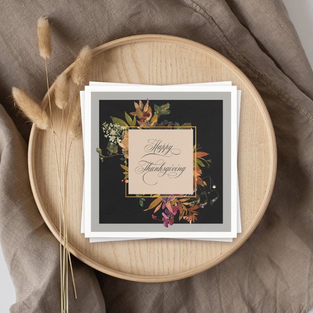 Elegant Script Flourishes Fall Floral Thanksgiving Napkin (An elegant choice for Thanksgiving.)
