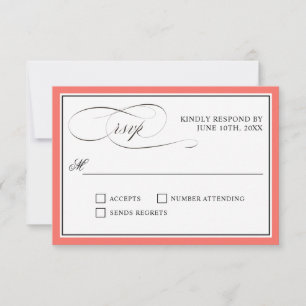 Elegant Script Flourishes RSVP Coral Border Card