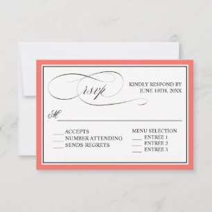 Elegant Script Flourishes RSVP with Coral Border