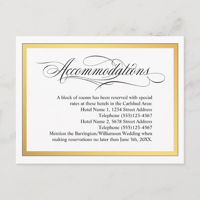 Elegant Script Flourishes Wedding Accommodations Announcement Postcard (Front)