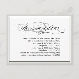 Elegant Script Flourishes Wedding Accommodations Postcard