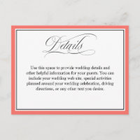 Elegant Script Flourishes Wedding Details Coral