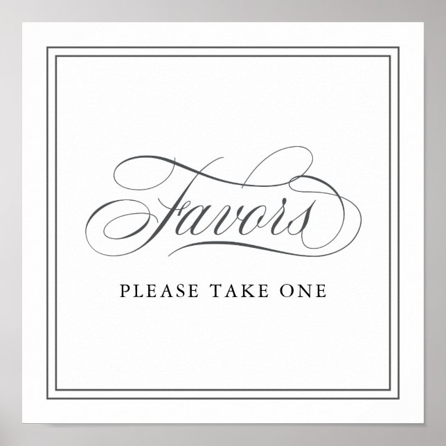 Elegant Script Flourishes Wedding Favours Sign (Front)