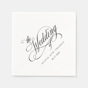 Elegant Script Flourishes Wedding in White Napkin
