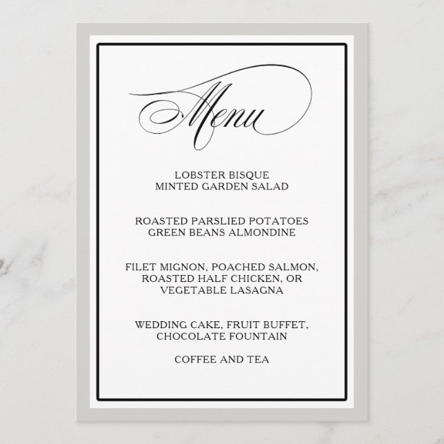 Elegant Script Flourishes Wedding Menu (Front)