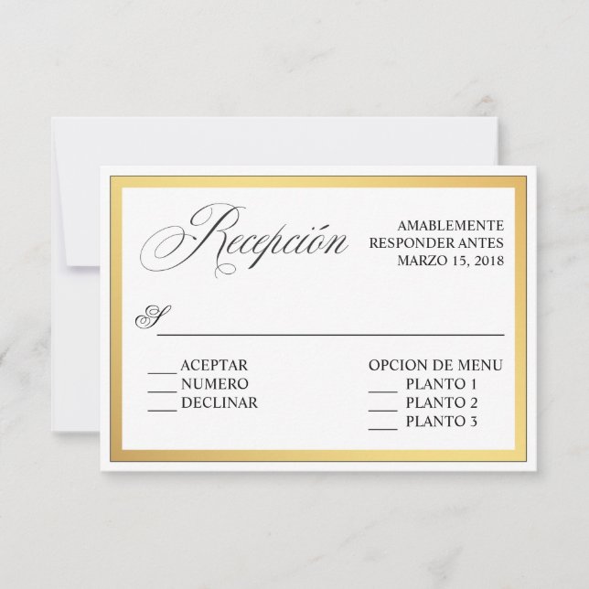 Elegant Script Flourishes Wedding Spanish RSVP Invitation (Front)