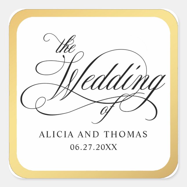 Elegant Script Flourishes Wedding Square Sticker (Front)