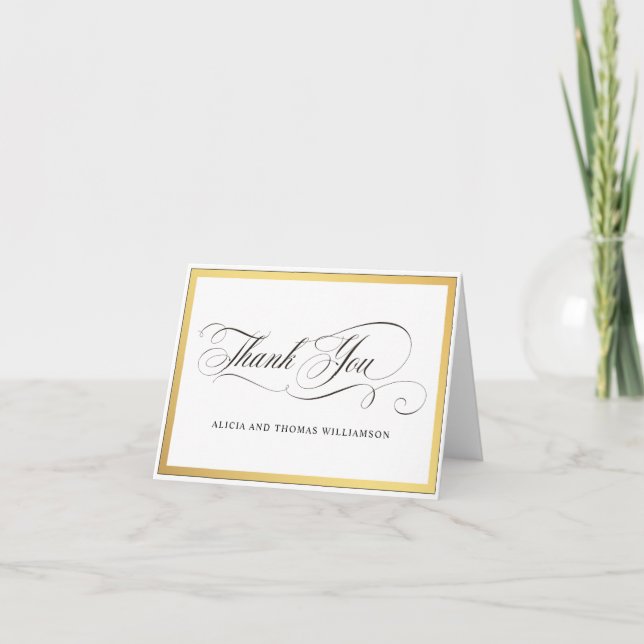 Elegant Script Flourishes Wedding Thank You Card (Front)