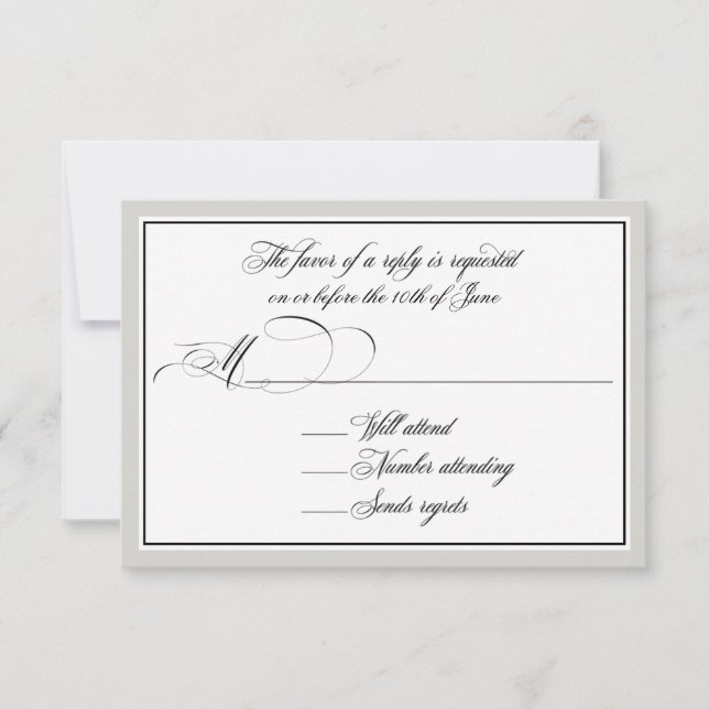 Elegant Script Flourishes with Any Colour Border RSVP Card (Front)