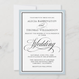 Elegant Script Flourishes with Dusty Blue Border Invitation