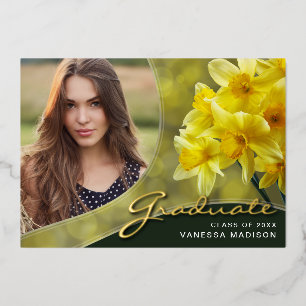 Elegant Script Flowers Modern Photo Grad Card