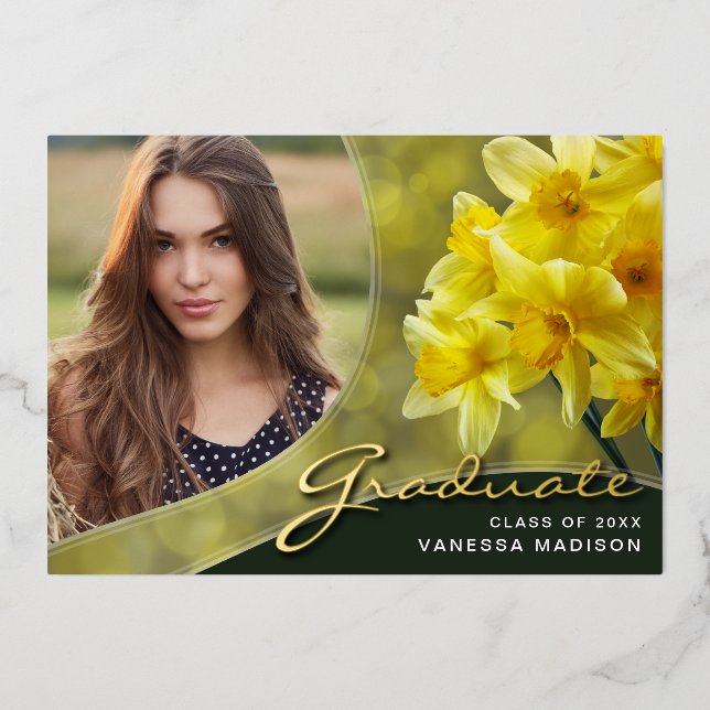 Elegant Script Flowers | Modern Photo Grad Card (Front)
