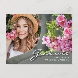 Elegant Script Flowers Sage   Modern Photo Grad Postcard