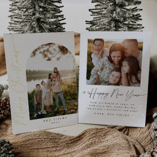 Elegant Script Foil Arch Photo Family Holiday Card