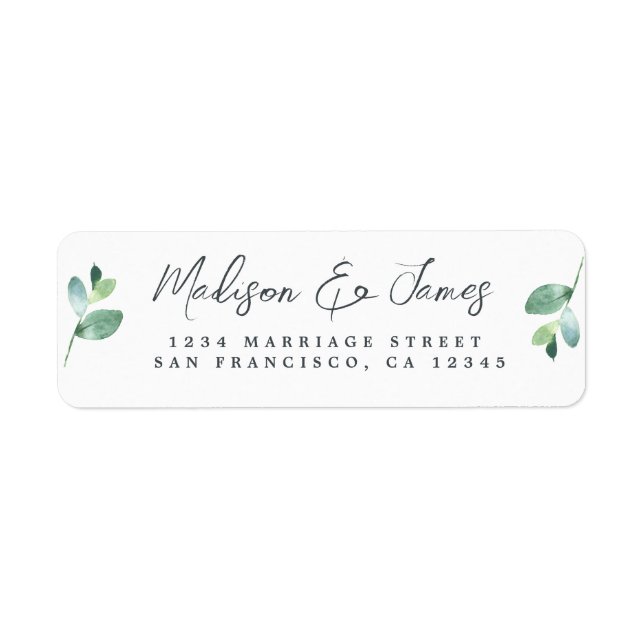 Elegant Script Foliage Wedding Return Address Label (Front)