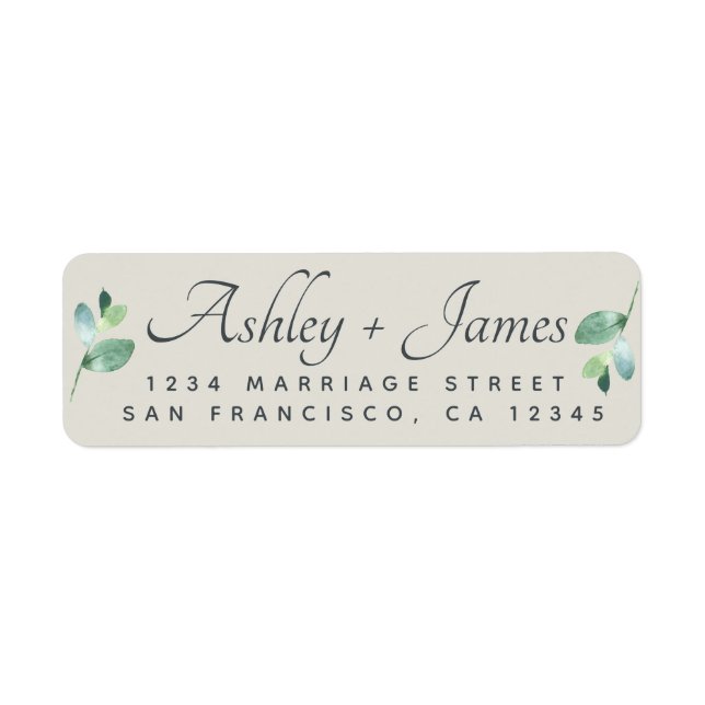 Elegant Script Foliage Wedding Return Address Return Address Label (Front)