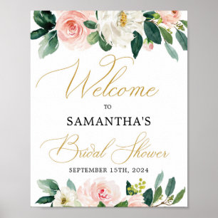 Elegant script font boho blush greenery welcome poster
