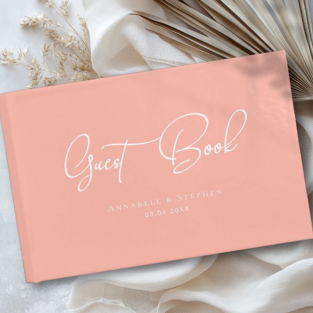 Elegant, Script Font, Coral-Peach, Wedding  Guest Book (Elegant, Script Font, Coral-Peach, Wedding Guest Book)