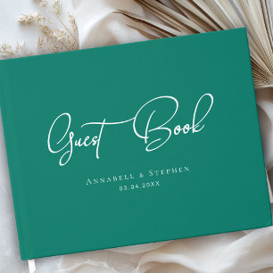 Elegant, Script Font, Green Wedding  Guest Book