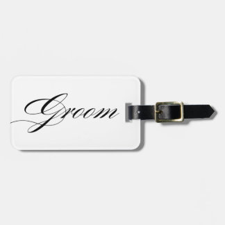 Elegant script font groom luggage tag honeymoon