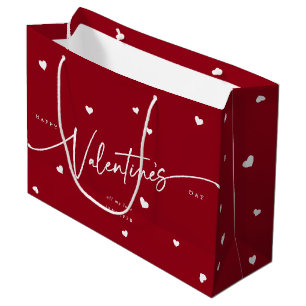 Elegant Script Font + Hearts Valentine's Day Large Gift Bag