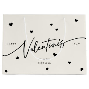 Elegant Script Font + Hearts Valentine's Day Large Gift Bag