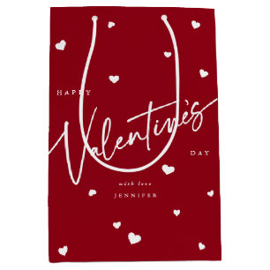 Elegant Script Font + Hearts Valentine's Day Medium Gift Bag
