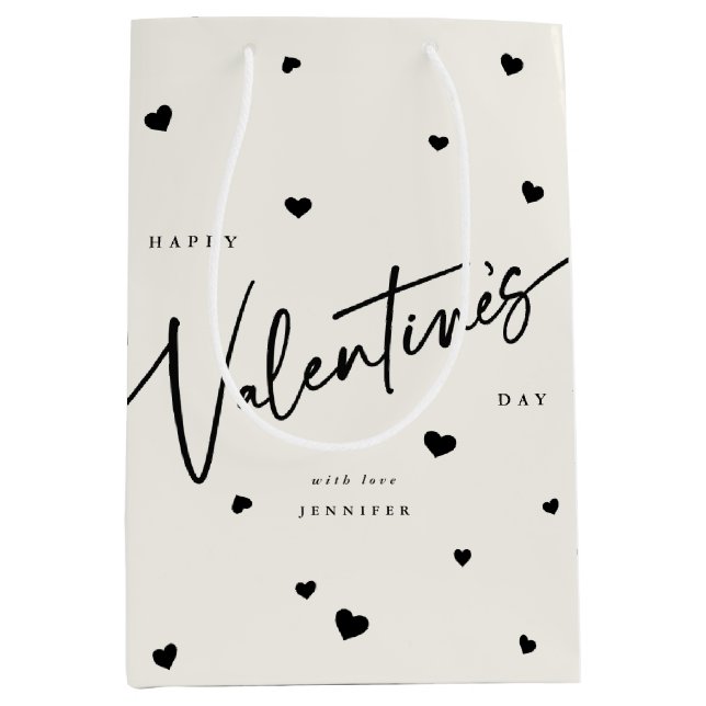 Elegant Script Font + Hearts Valentine's Day Medium Gift Bag (Front)