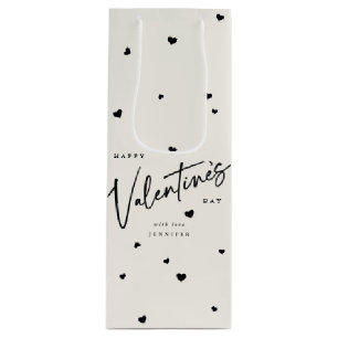 Elegant Script Font + Hearts Valentine's Day Wine Gift Bag