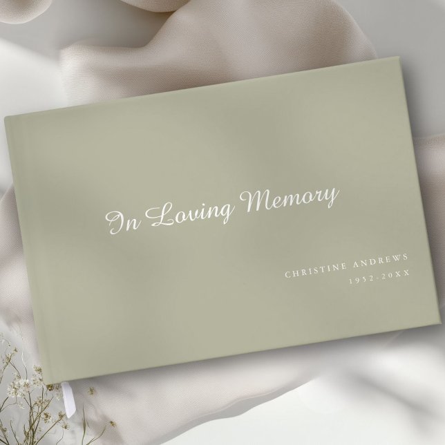 Elegant, Script Font "In Loving Memory" Funeral Guest Book (Elegant, Script Font "In Loving Memory" Olive Funeral Guest Book)