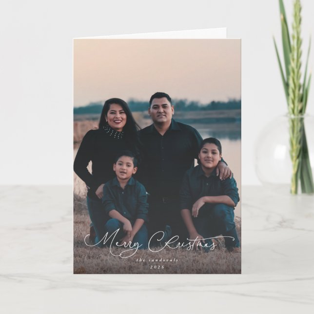 Elegant Script Font Merry Christmas Photo Card (Front)