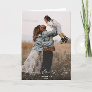 Elegant Script Font Peace Love+Joy Christmas Photo Card