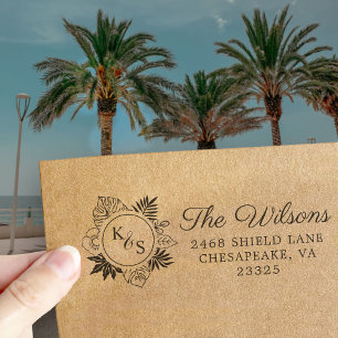 Elegant Script Font Tropical Wreath Monogram Self-inking Stamp