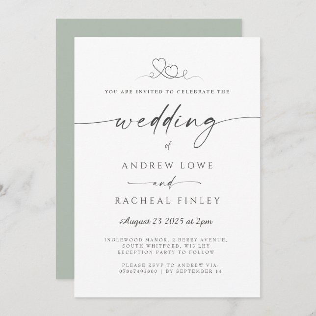 elegant script font wedding invitation (Front/Back)