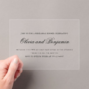 Elegant Script Formal Rehearsal Dinner Clear Acrylic Invitations