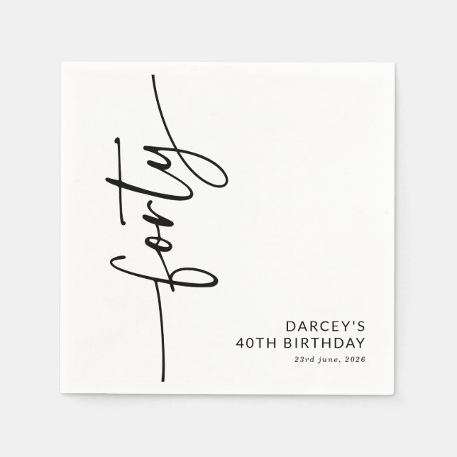 Elegant Script Forty 40th Birthday Napkin (Front)