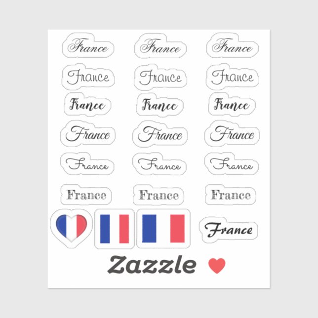 Elegant script France & French Flag /name Set (Sheet)