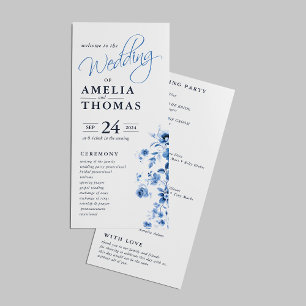 Elegant Script French Blue Floral Toile Wedding Program
