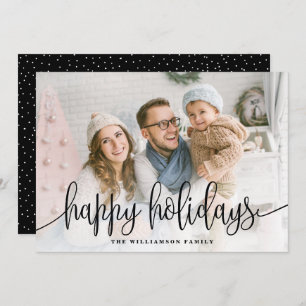 Elegant Script Full Photo Happy Holidays Black Holiday Card