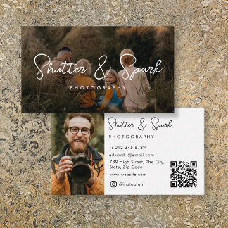 Elegant Script Full Photo Photography QR Code Business Card