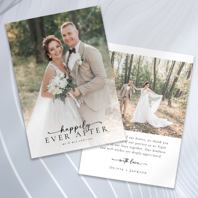 Elegant Script Full Photo Wedding Thank You Card (Creator Uploaded)