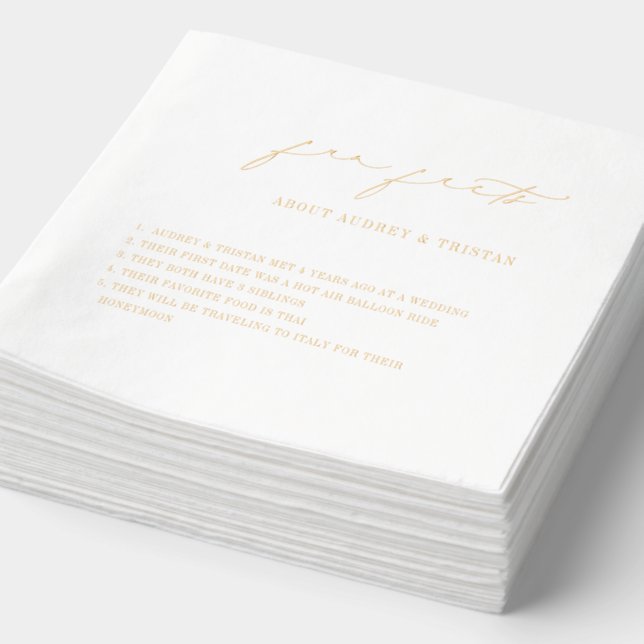Elegant Script Fun Facts Minimalist Wedding Foil Napkins (Detail)