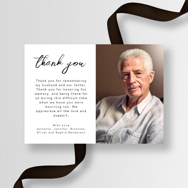 Elegant Script Funeral Photo Thank You Card (Creator Uploaded)
