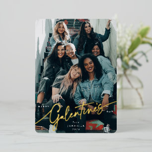 Elegant Script Galentine's Day Foil Photo Holiday Card