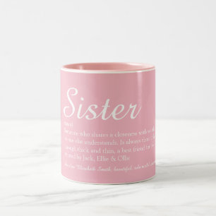 Elegant Script Girly Pink Cool Sister Definition Two-Tone Coffee Mug